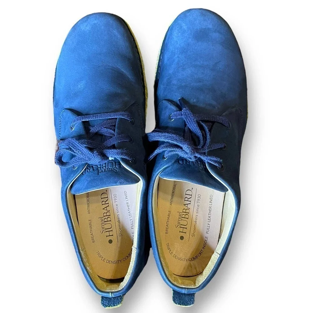 Samuel Hubbard Comfort Shoes Blue Suede Free Derby Antimicrobial Vibram Size 11